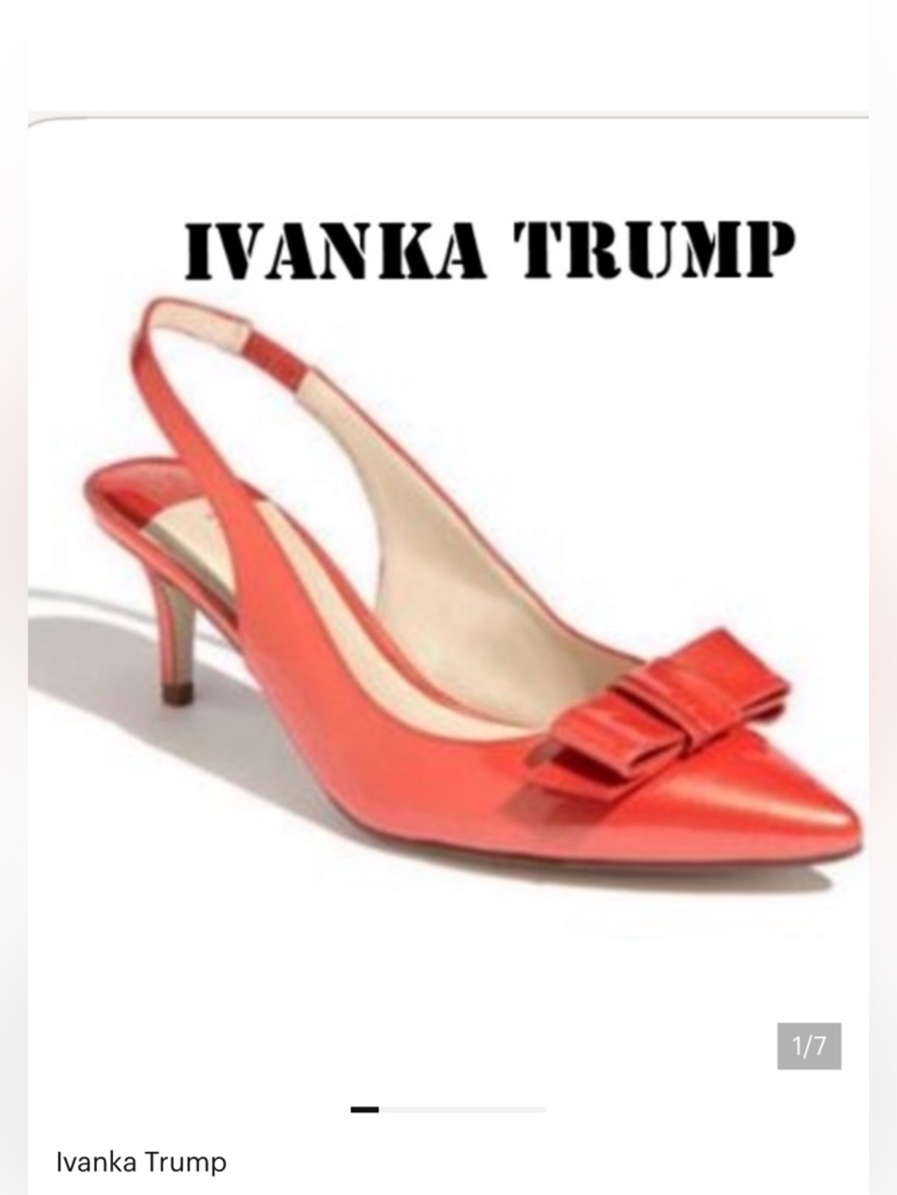 IVANKA TRUMP SLING BACK BOW KITTEN HEELS PATENT LEATHER TANGERINE 7.5 M